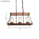 GobekUsa Rustic Brown Seeded Glass Island Light with 3-Bulb Cylinder Design and Wooden Trapezoid Guard for Living Room