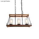 GobekUsa Rustic Brown Seeded Glass Island Light with 3-Bulb Cylinder Design and Wooden Trapezoid Guard for Living Room