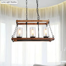 GobekUsa Rustic Brown Seeded Glass Island Light with 3-Bulb Cylinder Design and Wooden Trapezoid Guard for Living Room