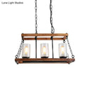 GobekUsa Rustic Brown Seeded Glass Island Light with 3-Bulb Cylinder Design and Wooden Trapezoid Guard for Living Room