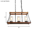 GobekUsa Rustic Brown Seeded Glass Island Light with 3-Bulb Cylinder Design and Wooden Trapezoid Guard for Living Room