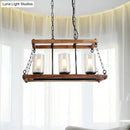 GobekUsa Rustic Brown Seeded Glass Island Light with 3-Bulb Cylinder Design and Wooden Trapezoid Guard for Living Room