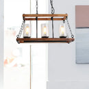 GobekUsa Rustic Brown Seeded Glass Island Light with 3-Bulb Cylinder Design and Wooden Trapezoid Guard for Living Room