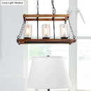 GobekUsa Rustic Brown Seeded Glass Island Light with 3-Bulb Cylinder Design and Wooden Trapezoid Guard for Living Room