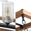 GobekUsa Rustic Brown Seeded Glass Island Light with 3-Bulb Cylinder Design and Wooden Trapezoid Guard for Living Room