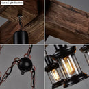 GobekUsa Rustic Wooden Brown Ceiling Light Lantern - 6-Bulb Hanging Island Lamp for Restaurants