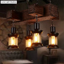 GobekUsa Rustic Wooden Brown Ceiling Light Lantern - 6-Bulb Hanging Island Lamp for Restaurants