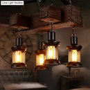 GobekUsa Rustic Wooden Brown Ceiling Light Lantern - 6-Bulb Hanging Island Lamp for Restaurants