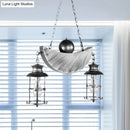 GobekUsa Rustic Caged Shade Island Lamp with Clear Glass - Antique Brass/Aged Silver