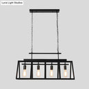 GobekUsa Rustic Clear Glass Island Pendant Light with Triangular Frame and 4 Black Hanging Lamps for Coffee Shop