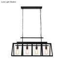 GobekUsa Rustic Clear Glass Island Pendant Light with Triangular Frame and 4 Black Hanging Lamps for Coffee Shop