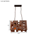 GobekUsa Wooden Rectangle Restaurant Island Chandelier Pendant with Hollow Out Design - Brown, 2/3 Bulbs, Countryside Style