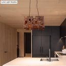 GobekUsa Wooden Rectangle Restaurant Island Chandelier Pendant with Hollow Out Design - Brown, 2/3 Bulbs, Countryside Style
