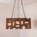 GobekUsa Wooden Rectangle Restaurant Island Chandelier Pendant with Hollow Out Design - Brown, 2/3 Bulbs, Countryside Style