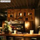 GobekUsa Wooden Rectangle Restaurant Island Chandelier Pendant with Hollow Out Design - Brown, 2/3 Bulbs, Countryside Style