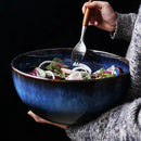 GobekUsa Deep Blue Ceramic Porcelain Salad Bowl - 2L Capacity