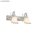 GobekUsa Opal Glass Floral Wall Light in Bronze/White with Curved Arm - 2/3-Light Fixture