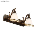 GobekUsa Opal Glass Floral Wall Light in Bronze/White with Curved Arm - 2/3-Light Fixture