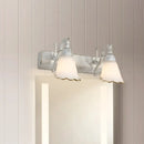 GobekUsa Opal Glass Floral Wall Light in Bronze/White with Curved Arm - 2/3-Light Fixture