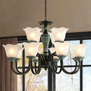 GobekUsa Rustic Floral Chandelier with Blackish Green Suspension and Frosted Glass for Living Room