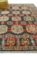 Rustic Hand knotted Traditional 8x10 Charcoal And Red Wool Rug