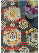 Rustic Hand knotted Traditional 8x10 Charcoal And Red Wool Rug