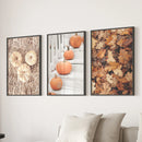 Cozy Fall Wall Art Set of 3. Pumpkins and Autumn Leaves by Wall Art Set
