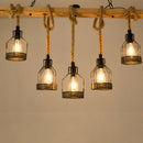 GobekUsa Rustic Hemp Rope Chandelier - Retro Industrial Pendant with Wire Cage for Restaurants
