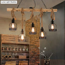 GobekUsa Rustic Hemp Rope Chandelier - Retro Industrial Pendant with Wire Cage for Restaurants