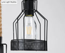 GobekUsa Rustic Hemp Rope Chandelier - Retro Industrial Pendant with Wire Cage for Restaurants