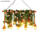 GobekUsa Rustic Brown Hemp Rope Island Light with 10 Exposed Bulbs, Plant Decoration