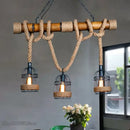 GobekUsa Bamboo Hemp Rope Pendant Light - Hand Knitted Iron Cage Luminaria