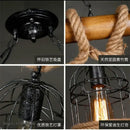 GobekUsa Bamboo Hemp Rope Pendant Light - Hand Knitted Iron Cage Luminaria