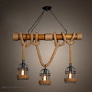 GobekUsa Bamboo Hemp Rope Pendant Light - Hand Knitted Iron Cage Luminaria