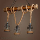 GobekUsa Bamboo Hemp Rope Pendant Light - Hand Knitted Iron Cage Luminaria