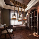 GobekUsa Adjustable 3-Light Industrial Birdcage Pendant Chandelier with Rope - Black, 31.5"/39" Wide