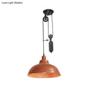 GobekUsa Rustic Industrial Dome Pendant Lamp with Pulley - 1 Light Metal Fixture in Brown/Grey for Living Room Lighting