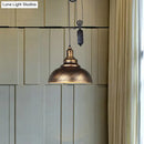 GobekUsa Rustic Industrial Dome Pendant Lamp with Pulley - 1 Light Metal Fixture in Brown/Grey for Living Room Lighting