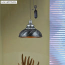 GobekUsa Rustic Industrial Dome Pendant Lamp with Pulley - 1 Light Metal Fixture in Brown/Grey for Living Room Lighting