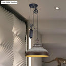 GobekUsa Rustic Industrial Dome Pendant Lamp with Pulley - 1 Light Metal Fixture in Brown/Grey for Living Room Lighting