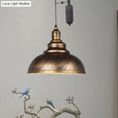 GobekUsa Rustic Industrial Dome Pendant Lamp with Pulley - 1 Light Metal Fixture in Brown/Grey for Living Room Lighting