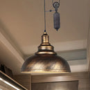 GobekUsa Rustic Industrial Dome Pendant Lamp with Pulley - 1 Light Metal Fixture in Brown/Grey for Living Room Lighting