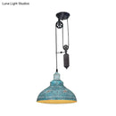 GobekUsa Rustic Industrial Dome Pendant Lamp with Pulley - 1 Light Metal Fixture in Brown/Grey for Living Room Lighting