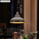 GobekUsa Rustic Industrial Dome Pendant Lamp with Pulley - 1 Light Metal Fixture in Brown/Grey for Living Room Lighting