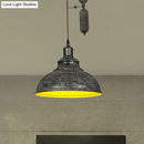 GobekUsa Rustic Industrial Dome Pendant Lamp with Pulley - 1 Light Metal Fixture in Brown/Grey for Living Room Lighting