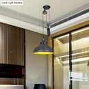 GobekUsa Rustic Industrial Dome Pendant Lamp with Pulley - 1 Light Metal Fixture in Brown/Grey for Living Room Lighting