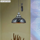 GobekUsa Rustic Industrial Dome Pendant Lamp with Pulley - 1 Light Metal Fixture in Brown/Grey for Living Room Lighting