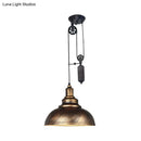 GobekUsa Rustic Industrial Dome Pendant Lamp with Pulley - 1 Light Metal Fixture in Brown/Grey for Living Room Lighting