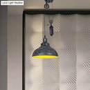 GobekUsa Rustic Industrial Dome Pendant Lamp with Pulley - 1 Light Metal Fixture in Brown/Grey for Living Room Lighting