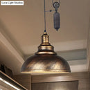 GobekUsa Rustic Industrial Dome Pendant Lamp with Pulley - 1 Light Metal Fixture in Brown/Grey for Living Room Lighting
